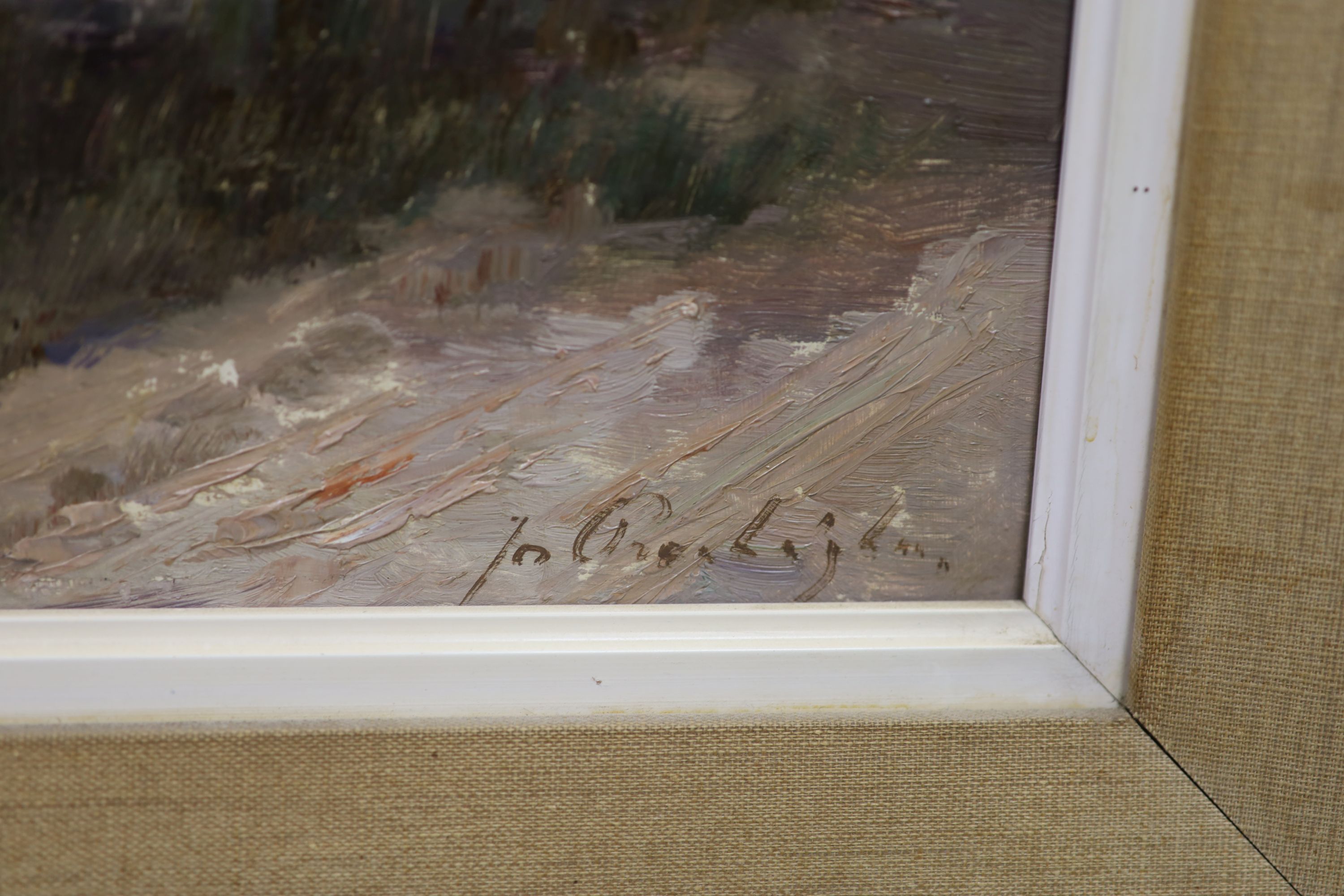 Josef Prochazka (1909-1985), oil on board, 'The path around the lake', signed, 1969 Stacy Marks label verso, 50 x 70cm